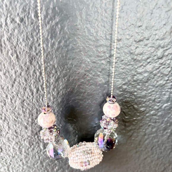 Jewelry - Elegant Beaded Necklace with Purple and Silver Accents